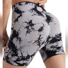 NEW Tie  Dye High Waist Scrunch Butt Athletic Gym Shorts in  Gray