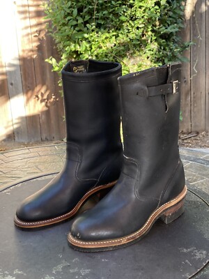 CHIPPEWA Engineer Motorcycle Black Leather Boots Soft Toe Mens