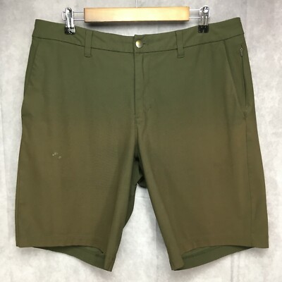 Lululemon Mens Fitness Shorts size 34 Green Polyester Zip Pocket Color Fading