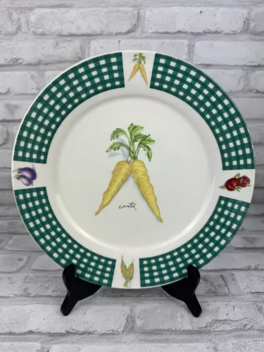 Tabletops Unlimited Fresh Vegetable Dinner Plate 10.75"  Yellow Carrot Green Chk