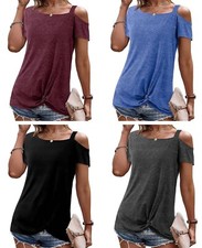 Womens Casual Cold Cut Out Shoulder T-Shirt Short Sleeves Blouse Top