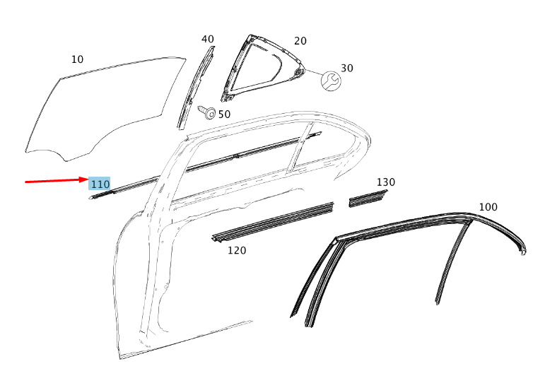 MB E W212 Rear Left Door Window Outer Sealing Rail A2127350165