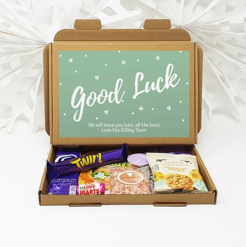 Personalised Good Luck New Job Tea Treat Box Hamper Biscuits Hug in a box coffee - Picture 5 of 9