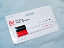 (NEW) 2 Pack TRU RED Dry Erase Markers Chisel Tip, Low Odor Ink Black/Red 54557