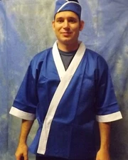 NWT Fashion Designz Happi Blue/White Sushi Chef Coat *M*