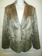 NEW NWT CHICOS JACKET BLAZER METALLIC LINED SZ 1 ANIMAL PRINT 199 POCKETS