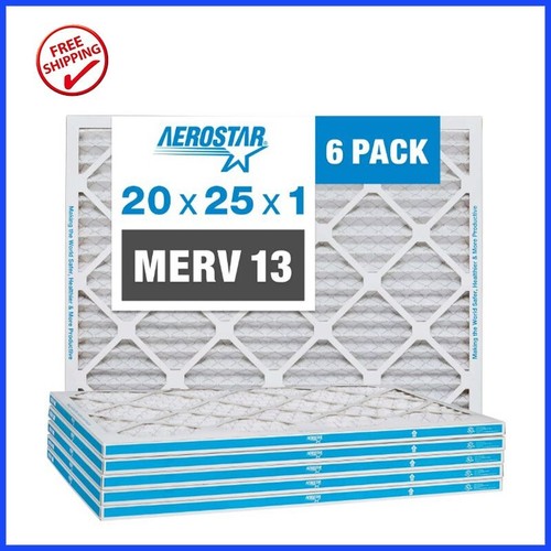 Aerostar 20x25x1 MERV 13 Pleated Air Filter, AC Furnace Air Filter, 6