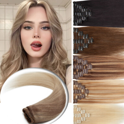 Clip In Remy Echthaar Extensions 20CM-60CM Haarverlängerung 8 Tressen Haarteile