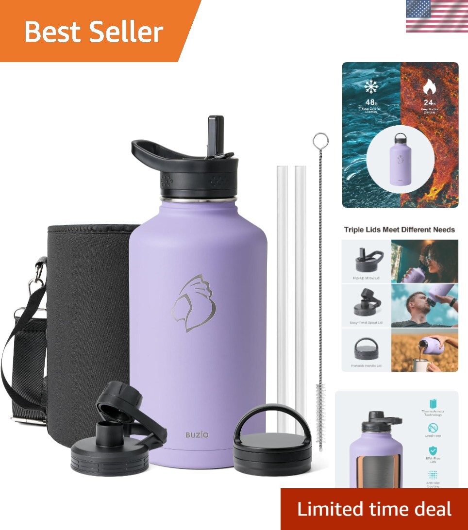 Stylish 64 oz Water Bottle with 3 Lids - Keeps Drinks Ice Co