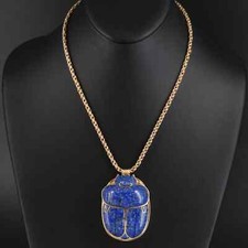 Vintage 14K Gold Franklin Mint King Tut Coronation Lapis Lazuli Scarab Neklace