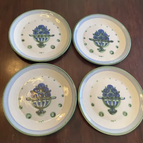 Vintage Art Pottery M A Hadley Dinner Plates Set of 4 Blueberry Bouquet 11"
