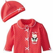 Little Me Christmas One Piece Sleeper Hat Set Ruffles Sz 6-9 Months