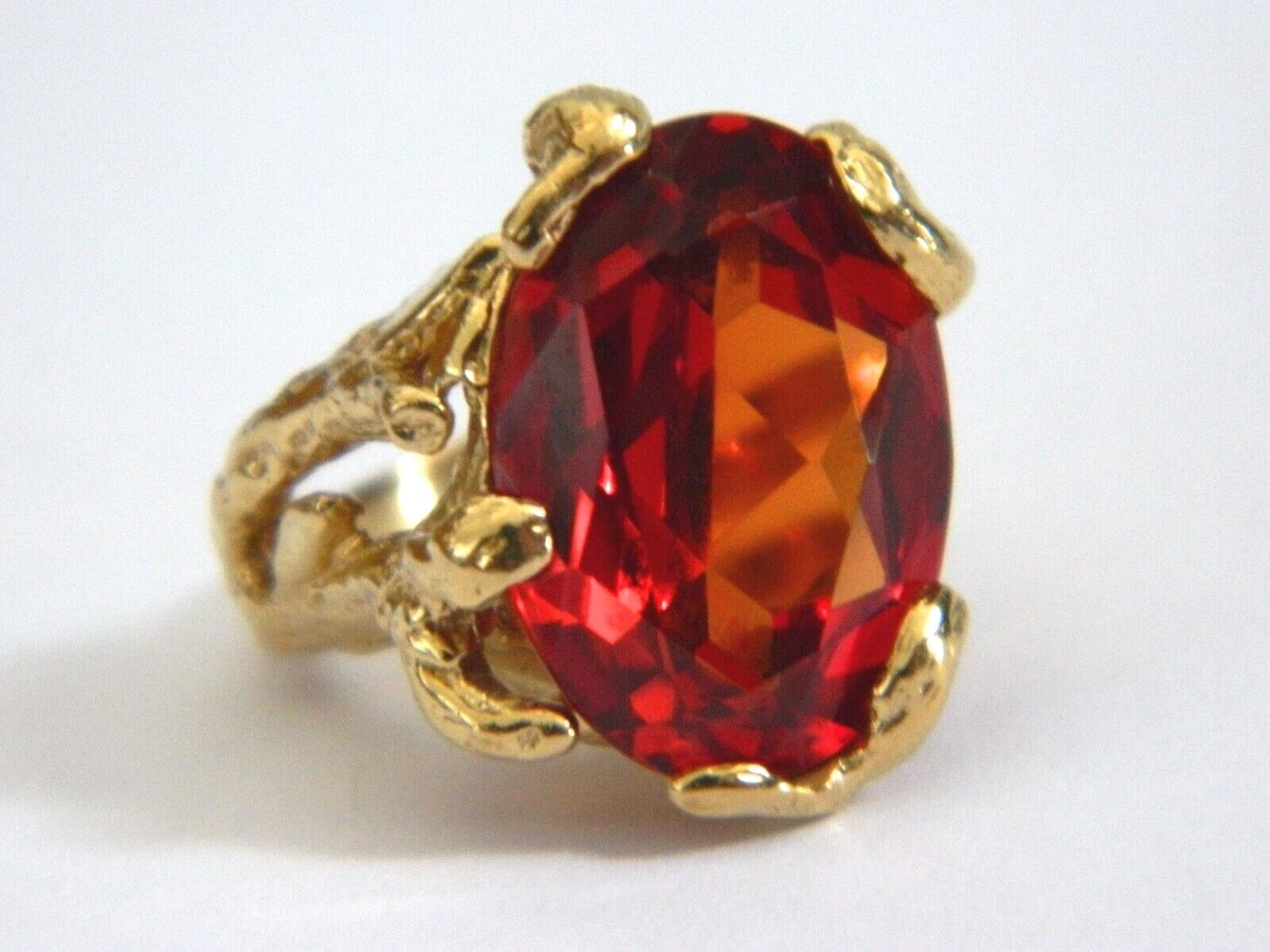 14K Gold Lab Created Orange Sapphire 10ct Solitaire Ring Sz 4.5