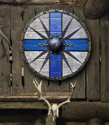 24'' Medieval Warrior Wooden Viking Round Shield Hallowen Gift Home Decor Shield