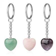 20PCS Natural Stone Geometry Heart Crystal Key Chain Key Ring Fengshui Jewelry