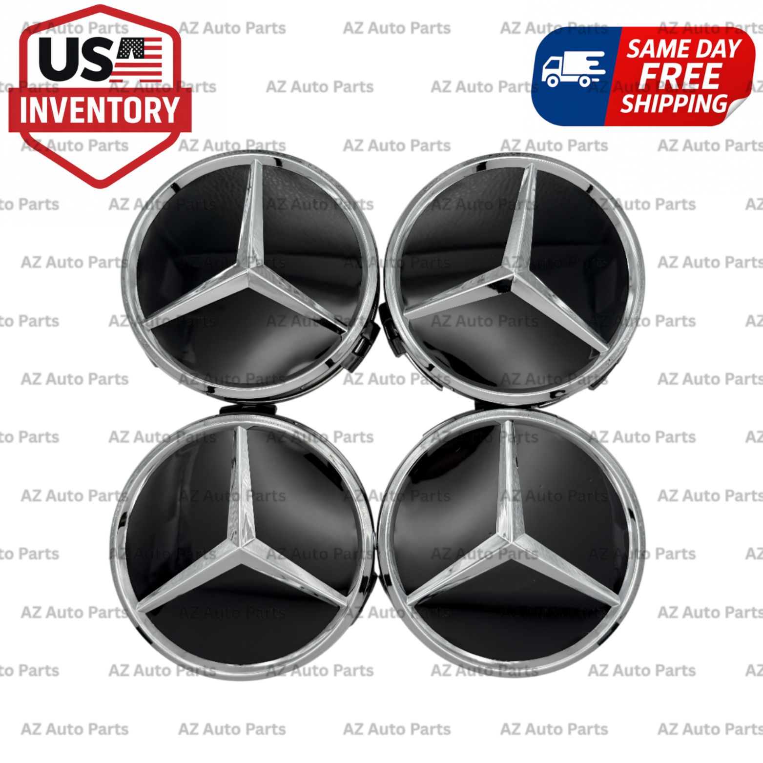 Set of 4 75mm Gloss Black Wheel Center Caps for Mercedes-Benz Fits Most ...