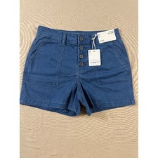 a.n.a. High Rise Button Fly Cotton Twill Utility Shorts Blue Sz 2 coastal retro