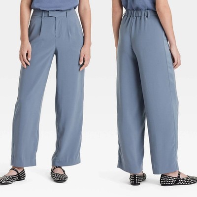 Womens High-Rise Satin Side Striped Straight Trousers - A New Day Blue Size 4