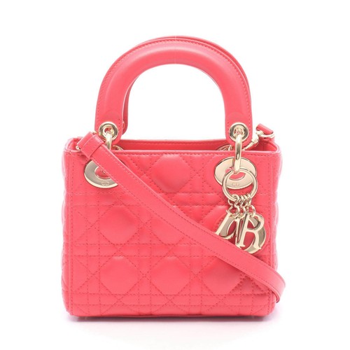 Dior Lady Dior Leather Handbag Women Pink One Size