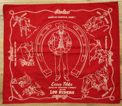 Vtg Casey Tibbs Lee Riders Jeans Cowboy Rodeo Western Bandana 23x20