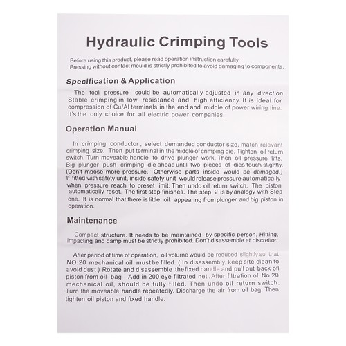 Crimpatrice manuale idraulica, strumento di crimpatura per fili + 1/8" matrici crimpatrice idraulica - Foto 18 di 18