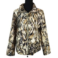Chicos 1 Zenergy Animal Print Full Zip Up Jacket Collared Metallic Medium