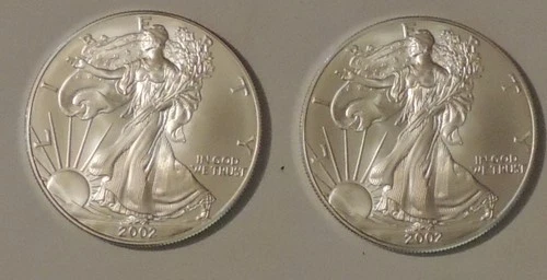 Two 2002 1 Oz Silver American Eagle Bullion Coins (Brilliant Uncirculated)