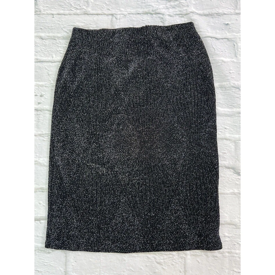 Wallis Pencil Skirt Black 12 Silver Sparkly Stretchy Party Metallic Knee Length - Image 2 of 4