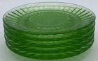 Set Of 5 1920-1930s Hazel Atlas Uranium Plates 6 1/4” Diameter *SEE PHOTOS