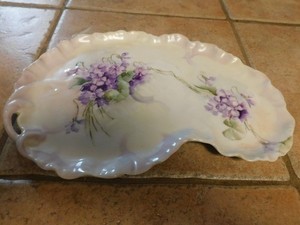 ANTIQUE W G  & CO LIMOGES FRANCE ART NOUVEAU VIOLET HAND PAINTED PORCELAIN TRAY