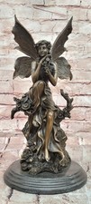 Signed Cesaro Fairy with Wings Bronze Sculpture Fine Art Decor Figurine Decor