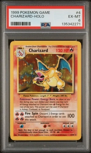 1999 POKEMON BASE SET UNLIMITED #4 CHARIZARD-HOLO PSA 6
