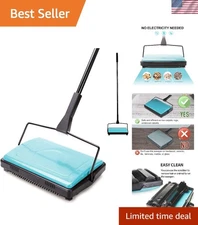 Portable Carpet Sweeper for Low Carpets & Rugs - No Mess, No Hassle – 42.5" Tall