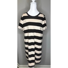 Banana Republic Womens Striped T-Shirt Dress Black Tan Short Sleeve Pocket L