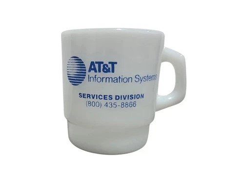 VINTAGE “ AT&T Information Systems " Anchor Hocking Milk Glass Mug USA