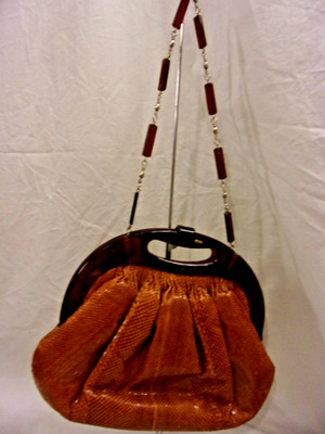 COLOMBETTI MILANO ITALY Carmel Snakeskin  Lucite Frame Chain Strap Evening Bag