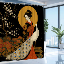 Stunning Asian-Inspired Shower Curtain with Elegant Peacock Design