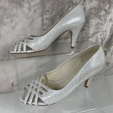 Joanna Hope Silver Shimmer Peep Toe Heels UK 5E Wide Fit Embellished Wedding Par