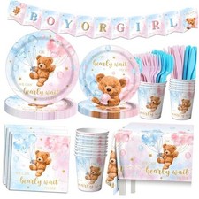 142pcs Baby Shower Boy Decorations Tableware Set Baby Shower Decorations Bear
