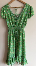 Joe Browns Green Floral Fit & Flare Dress Square Neck Smocked Button UK 10