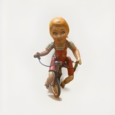 Vintage 1930s Unique Art Mfg Tin Litho Wind Up Kiddy Cyclist For Repair