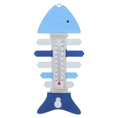 Thermometer-Fischgrätenhaken Fischdekor Aus Holz Küstenwandbehang