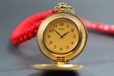 Near MINT Seiko 4N20-0460 Gold Quartz Pocket Watch From JAPAN