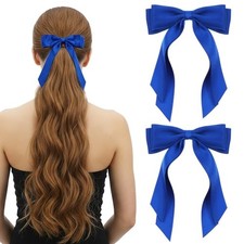 2PCS Blue Hair Bow Bows for Hair Ribbon Clip with Tails Barrettes Royal Blue