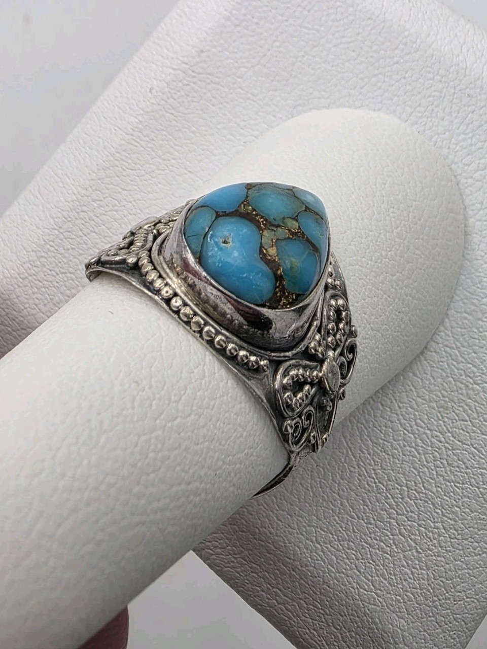 Solid Sterling Silver 925 Turquoise Ring Size 8 G… - image 7