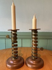 Antique arts and crafts pair of candlesticks copper and brass. Original patina 