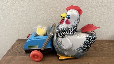 Vintage Battery Operated Tin Hen & Chicks Toy - Non-Working - Display Piece