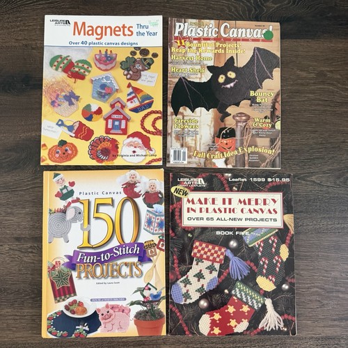 Plastic Canvas Pattern Book Lot 4 Leisure Arts Christmas Magnets Projects