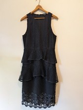 Dress Women's Black Size 12 A-line Ruffle Zipper Knee Length Cocktail Event