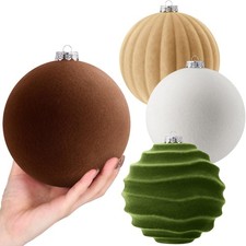 4 Pcs 6 Inch Neutral Velvet Christmas Balls Large Velvet Ornaments Balls Xmas...